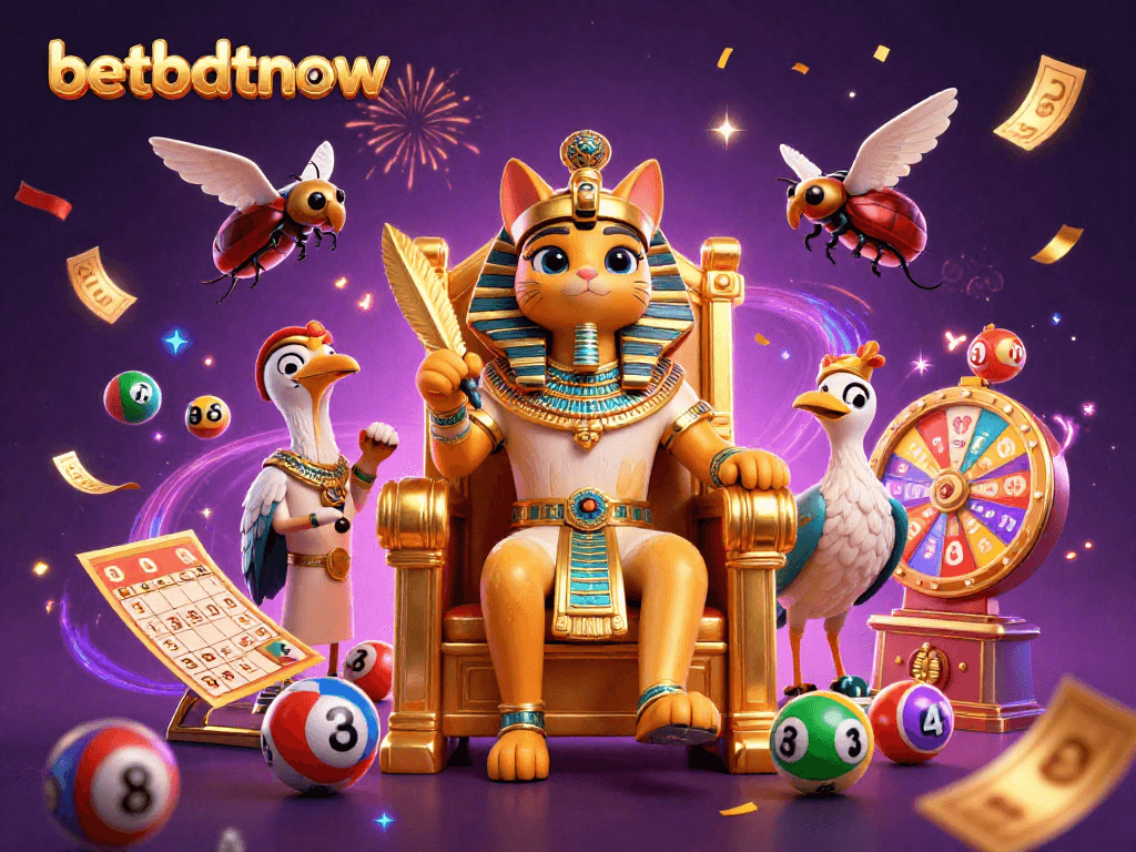 Engage with vibrant lottery action at betbdtnow featuring a 3D pharaoh cat and magical elements.