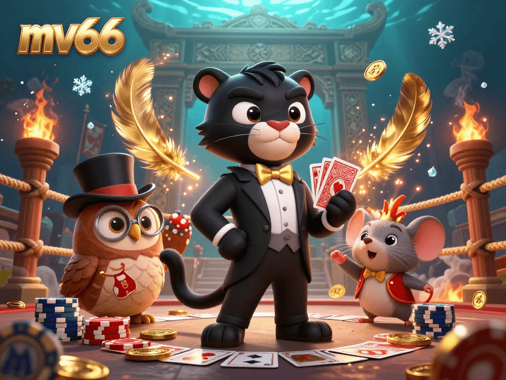 Experience thrilling gameplay with mv66 as the stylish panther deals cards at a vibrant casino scene filled with excitement.