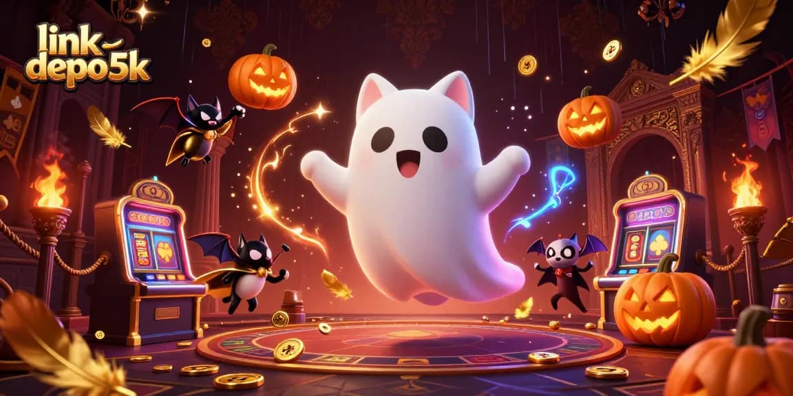Experience thrilling games at link depo 5k with an exciting scene of ghost cats and glowing jack-o-lanterns.