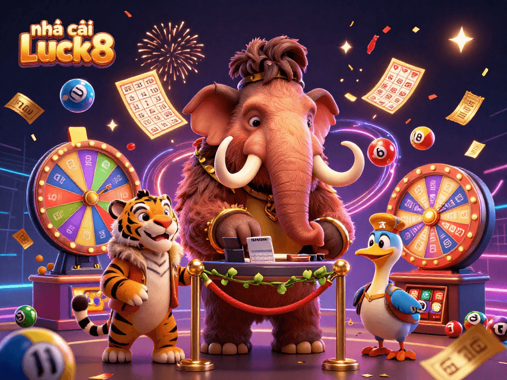 Engage with exciting lottery action at nhà cái Luck8 with dynamic characters in a vibrant casino scene.