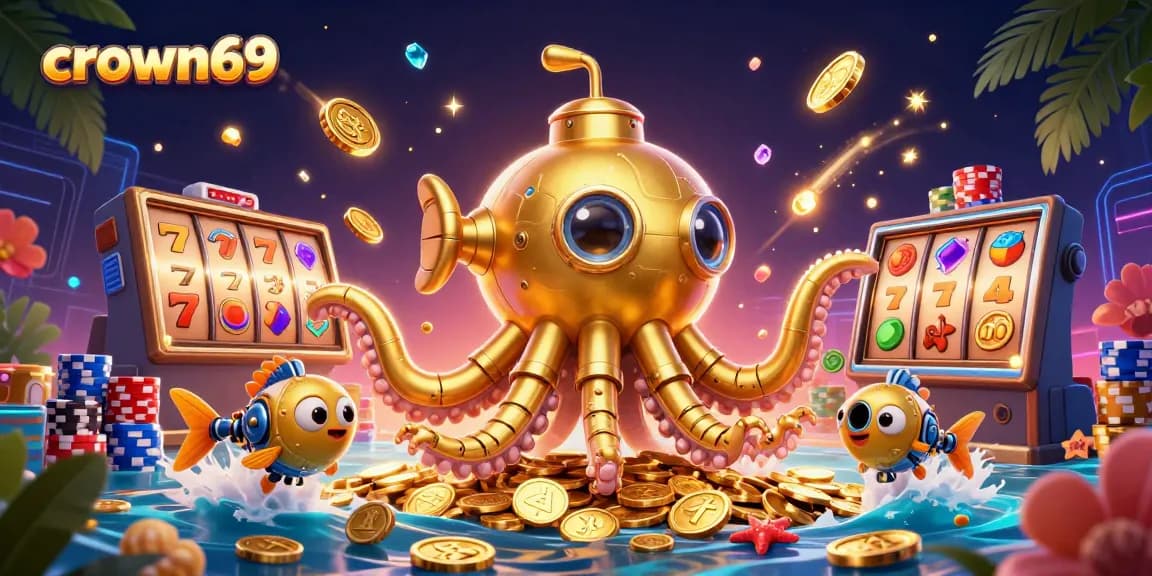 Experience the thrilling crown69 slot game, surrounded by gold coins and vibrant jackpot elements.