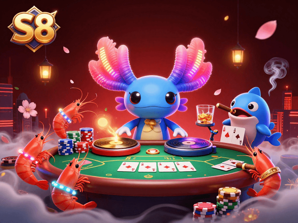 S8 offers an exciting fusion of gaming with vibrant visuals, showcasing a lively casino atmosphere with dynamic characters.