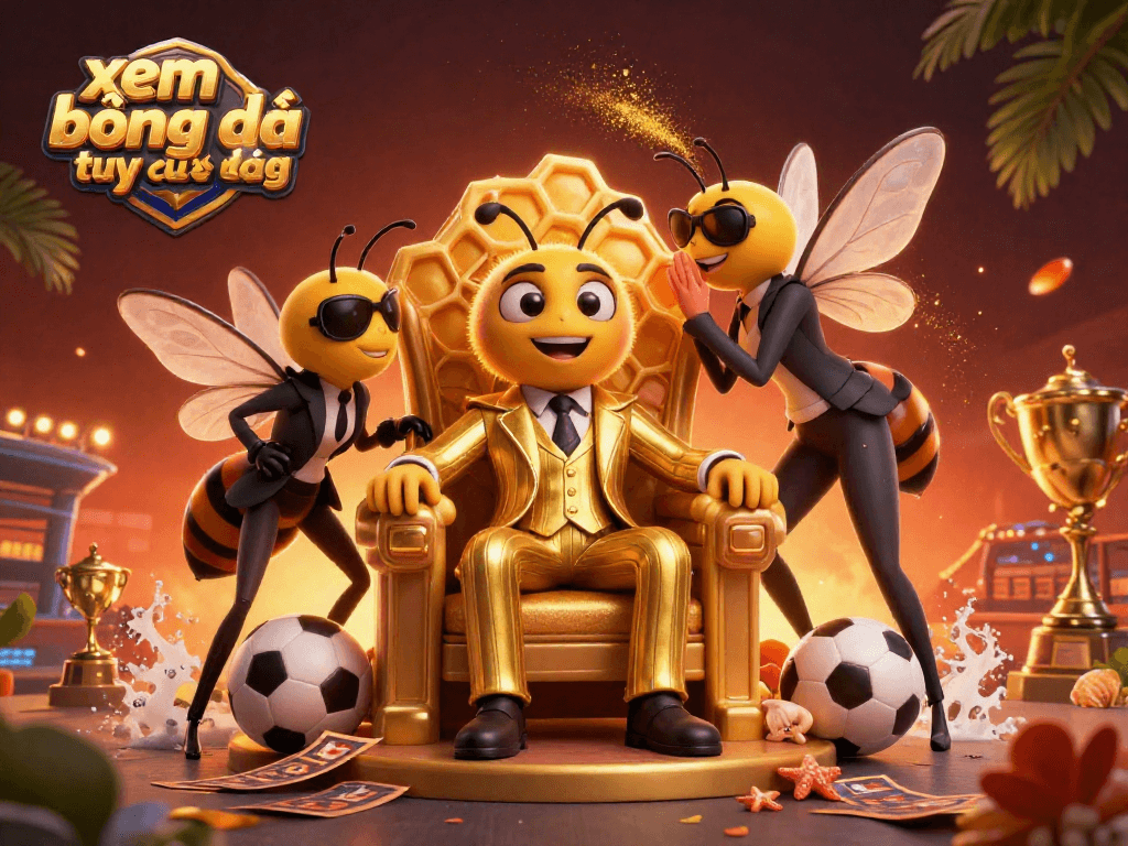 Watch xem bóng đá trực tiếp with excitement as sports elements and characters create a vibrant scene.