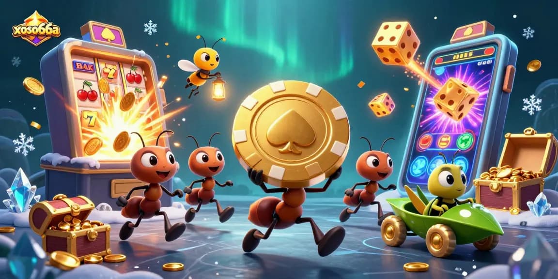 Experience the thrill of xoso66a as cartoon ants execute a heist in a vibrant casino scene.