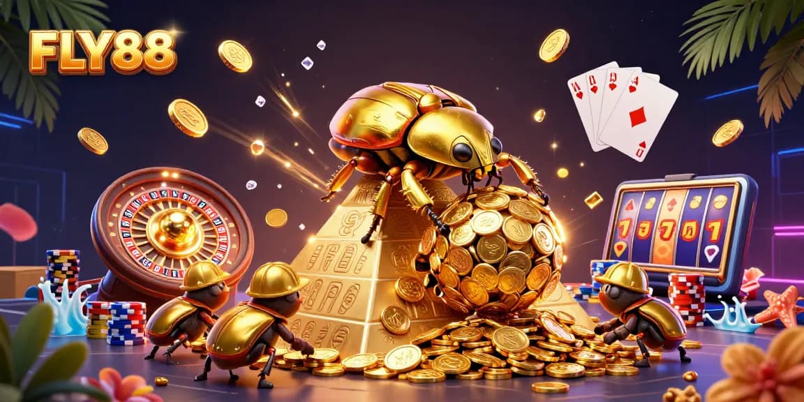 Experience FLY88's vibrant casino adventure with golden coins, characters, and dazzling gameplay!