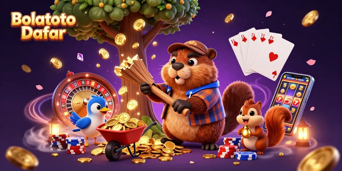 Engage players with Bolatoto Daftar in this vibrant, detailed casino scene filled with gold coins and gaming elements.