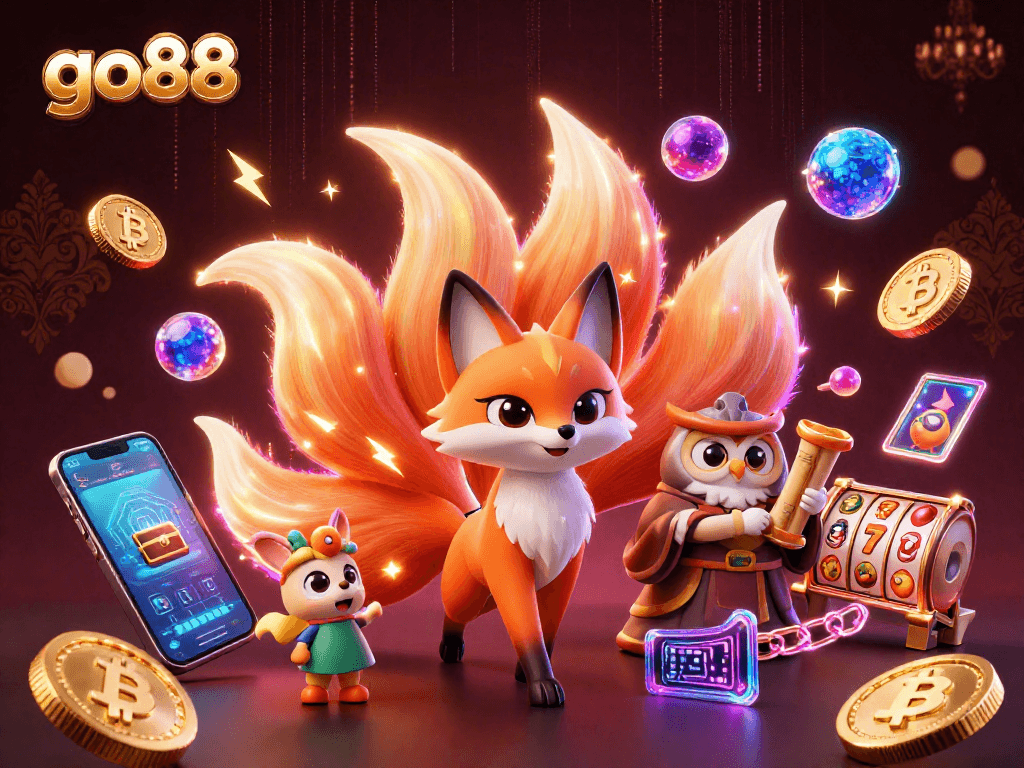 Play thrilling slot games at go88 with vibrant 3D characters and crypto elements lighting up the scene.