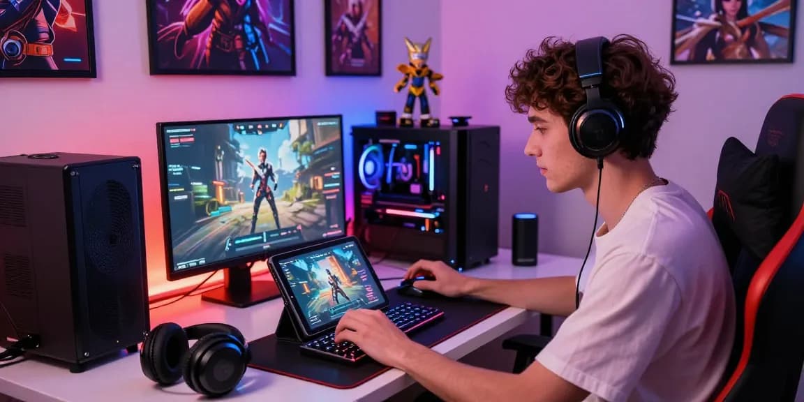 Experience an exciting android porn game setup with vibrant gaming gear and engaging atmosphere.