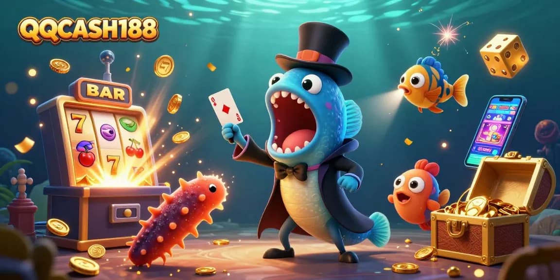 Engage in vibrant casino fun with QQCASH188 amid a magical underwater scene!