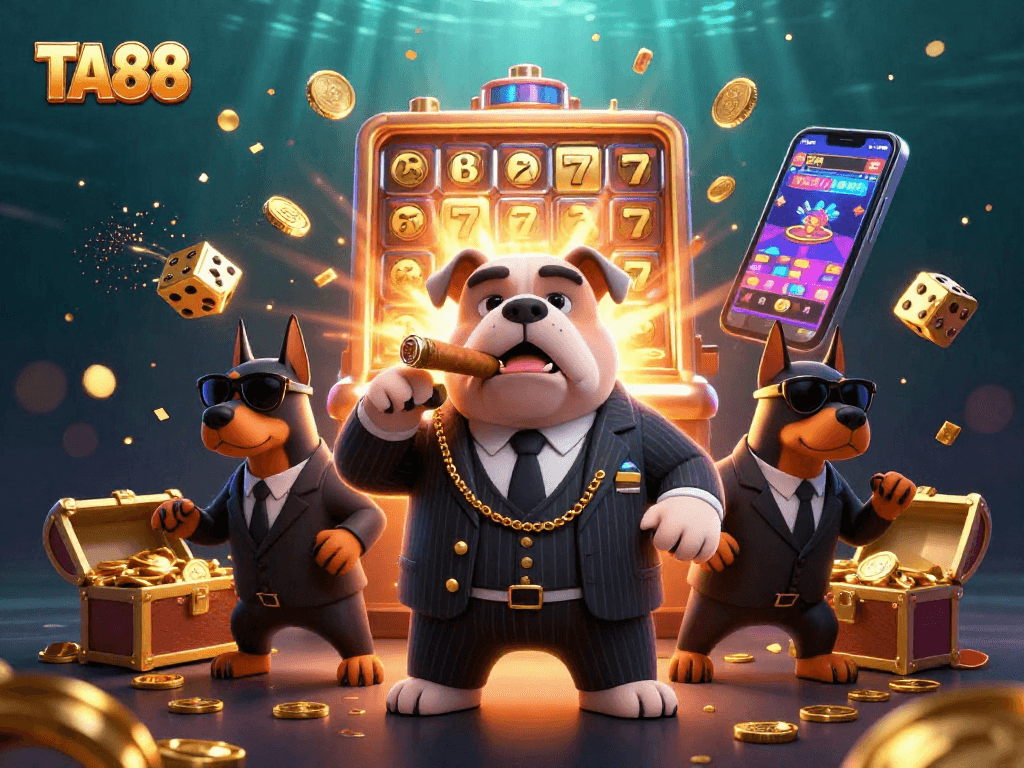 Experience thrilling gaming action at TA88 with 3D casino characters amidst vibrant slots and jackpots.