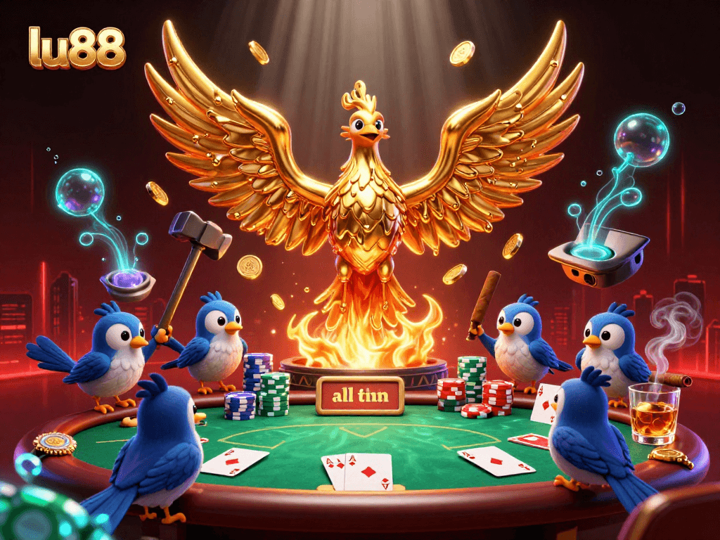 Experience thrilling gameplay at lu88 with our golden phoenix and poker scene full of vibrant casino action.
