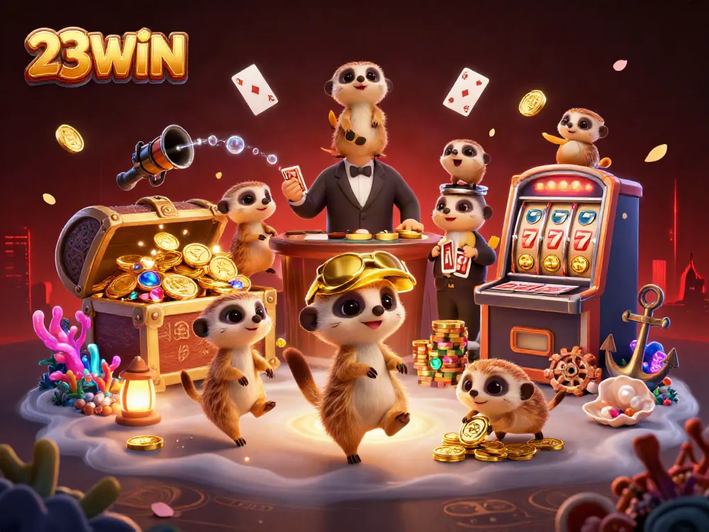 Watch the 23WIN meerkats run a vibrant casino operation filled with gold and games.