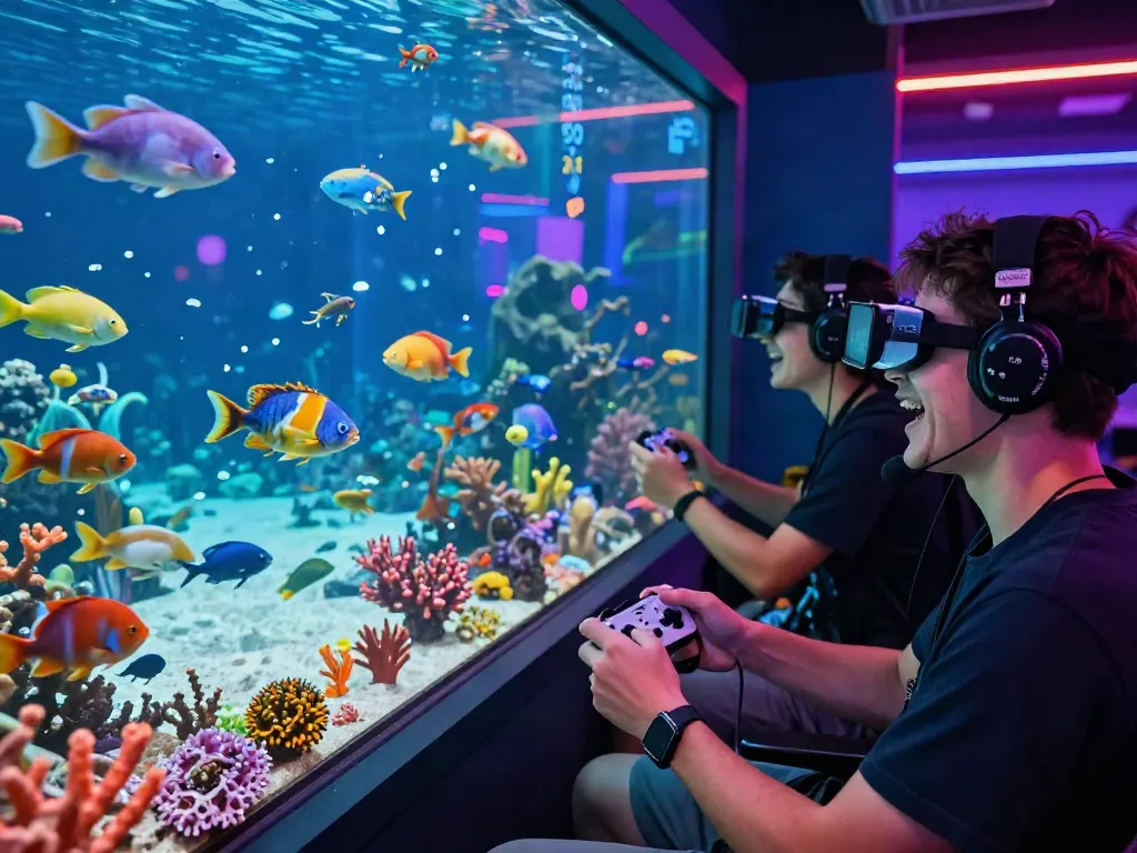 Engaged players immersed in lại là Bắn cá đổi thưởng game, vibrant underwater scene