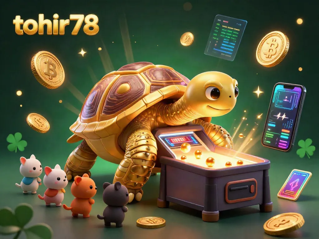 Experience thrilling gameplay inspired by tohir78 with a golden tortoise pinball machine and vibrant crypto elements.