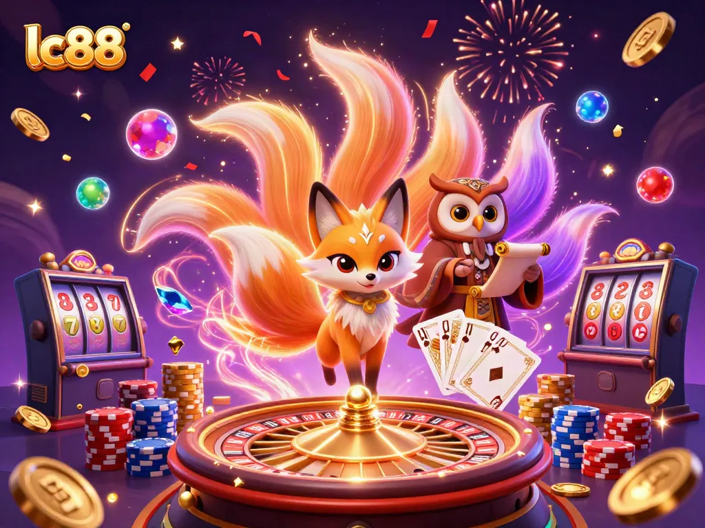 Experience the magical lc88 world with glowing characters and vibrant casino elements.