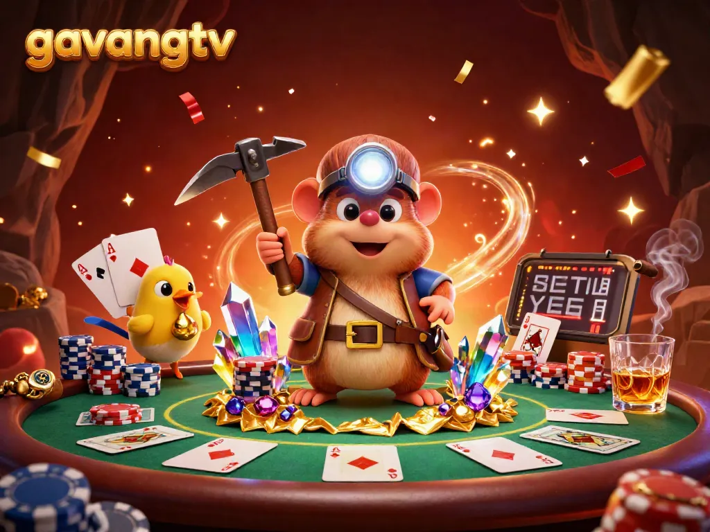 Experience the thrill of gambling with GAVANGTV as the treasure hunter mole navigates a vibrant casino scene.