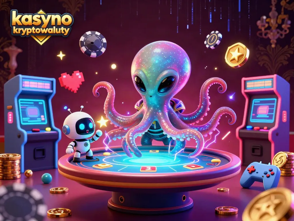 Engage in the thrill of kasyno kryptowaluty with a cosmic twist, featuring an alien octopus at a poker table.