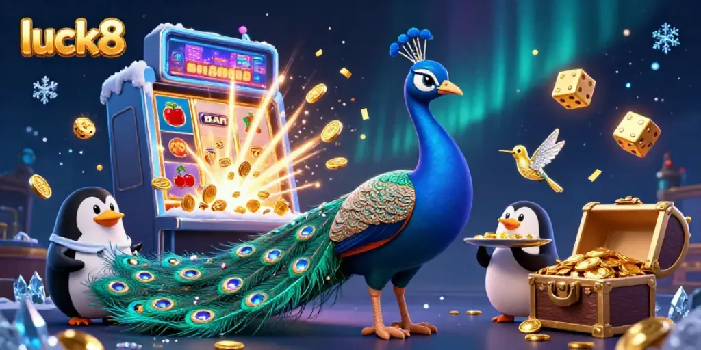 Experience the excitement of luck8 with a colorful jackpot illustration filled with casino elements.