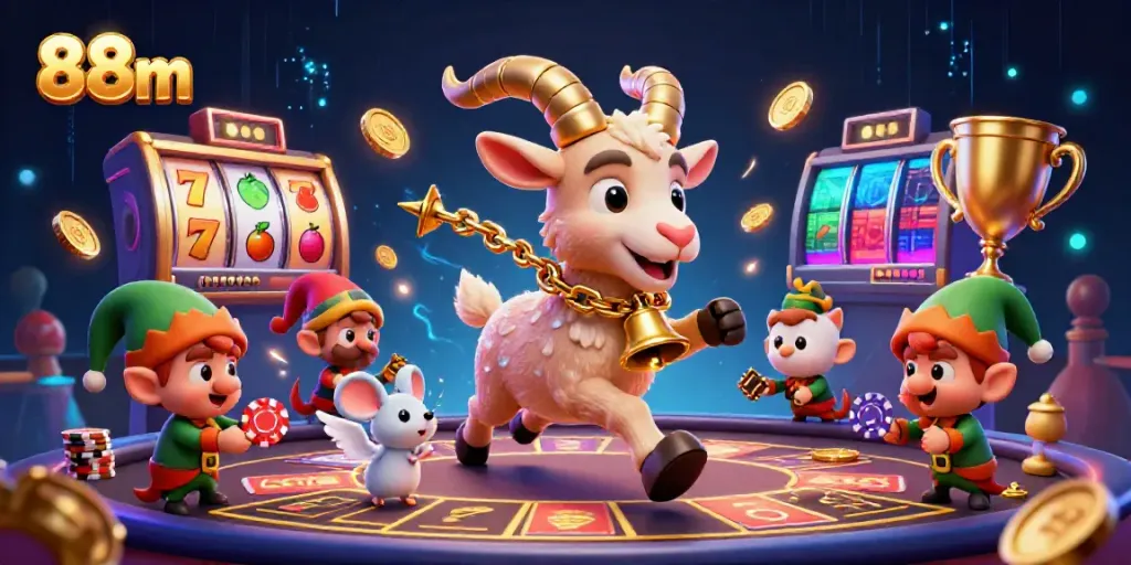 88m casino scene featuring Krampus and elves in a holiday-horror theme, engaging in exciting slot games.