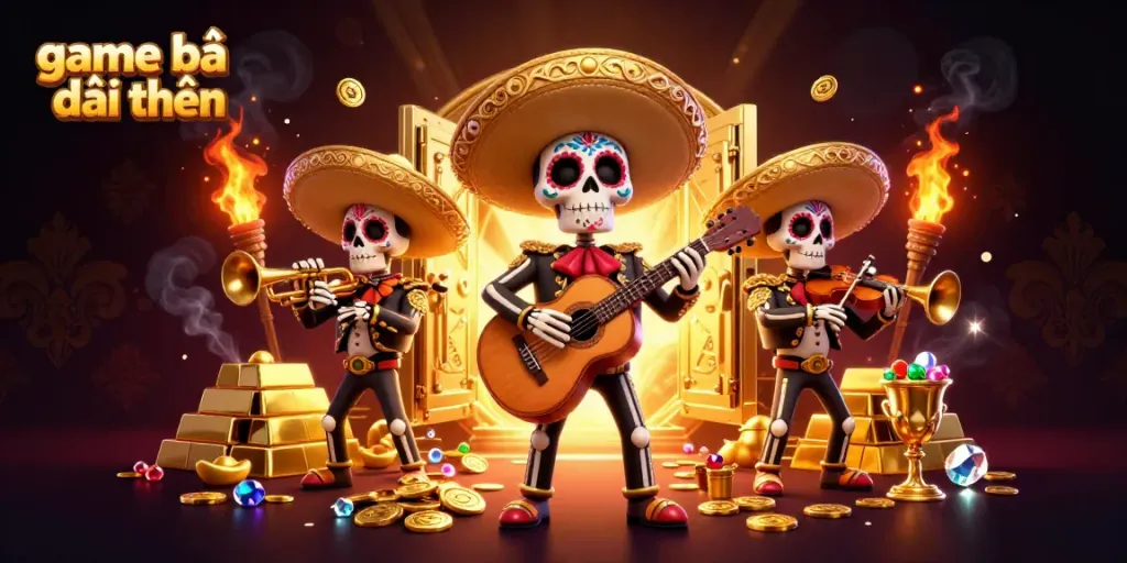 Experience thrilling game bài đổi thưởng with vibrant mariachi band, gold treasures, and jewels