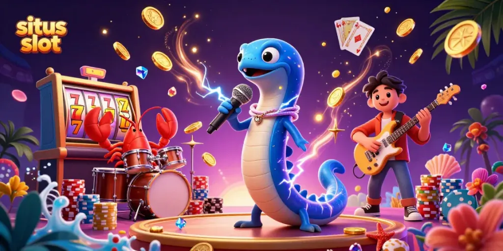 Experience exciting situs slot action with vibrant characters in an underwater casino.