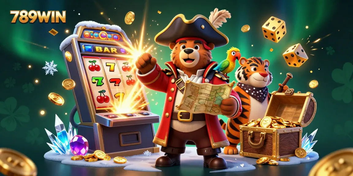 Exciting 789WIN slot adventure with pirate captain bear, fierce tiger first mate and treasure map