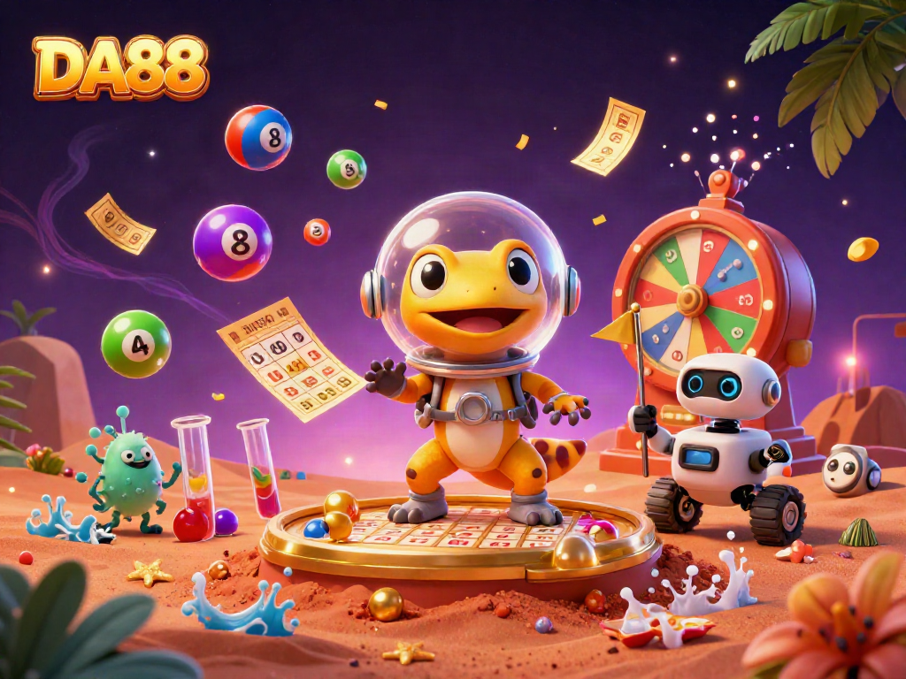 Engage with thrilling DA88 lottery excitement featuring a vibrant 3D Martian casino adventure.