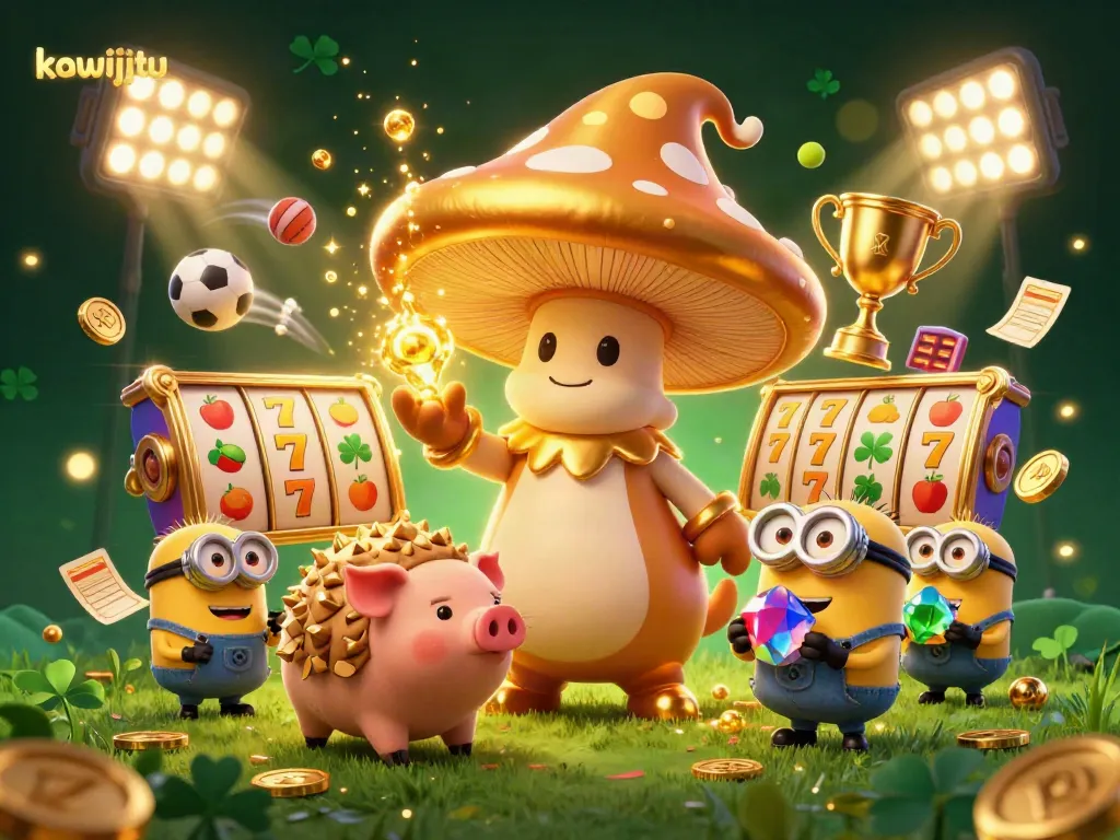 Kawijitu menghadirkan suasana kasino dengan karakter wizard cendawan emas dan elemen permainan slot yang menggoda.
