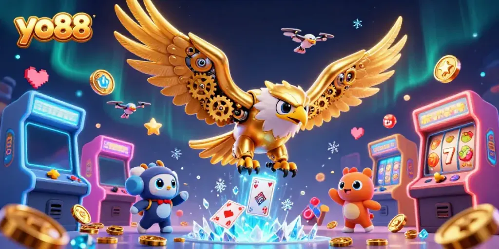 Engage in thrilling online casino action at yo88 with a vibrant illustration of cybernetic gaming characters.