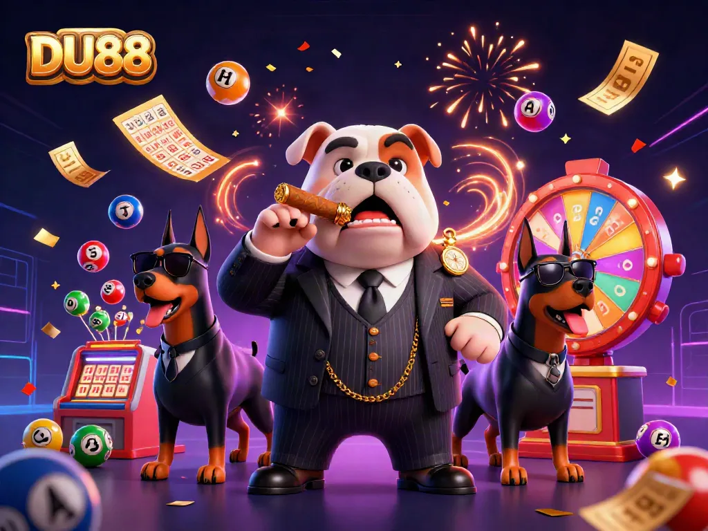 Engaging DU88 mafia-themed illustration featuring cartoon characters and gambling elements dynamically intertwined.