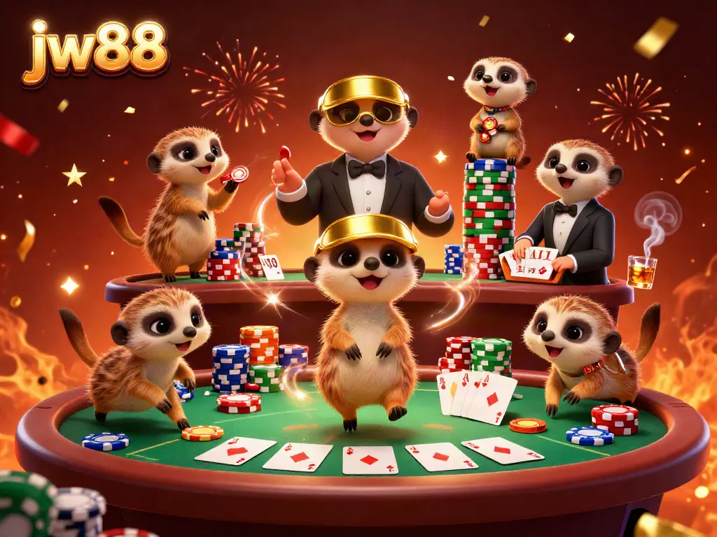 Engage with the dynamic casino scene featuring jw88 where playful meerkats deal cards and manage bets.