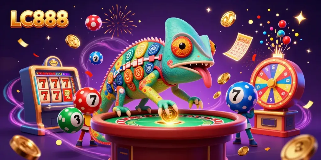 Experience thrilling slots and jackpot excitement at LC888 with vibrant casino elements.