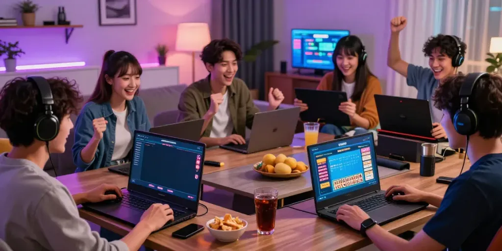 Players enjoying a thrilling davo88 Togel online game in a lively gaming space.