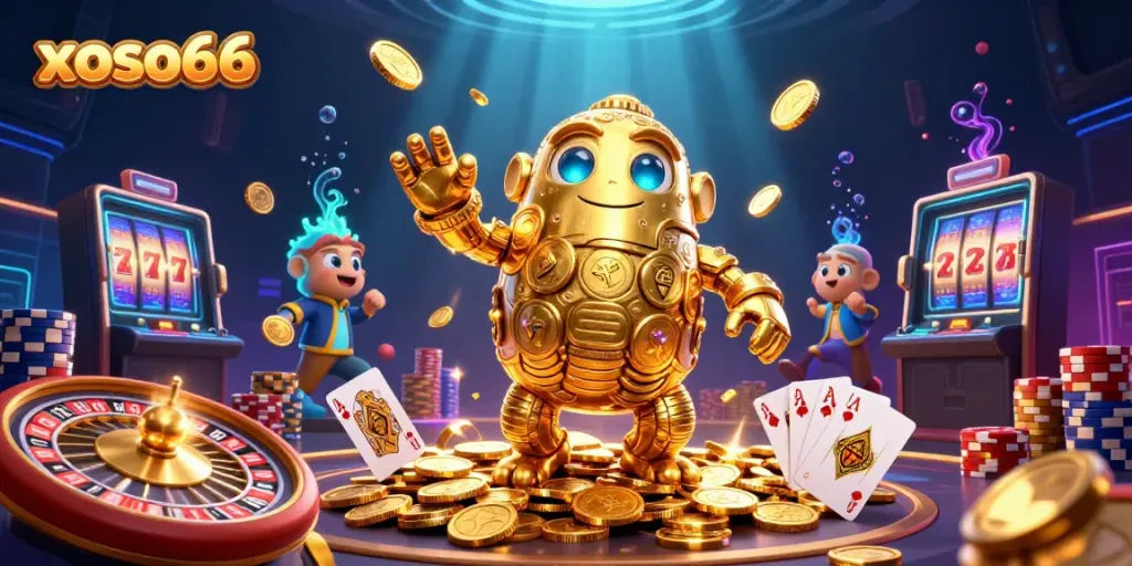 Experience thrilling wins at xoso66 with a mesmerizing 3D golem and casino elements in action.