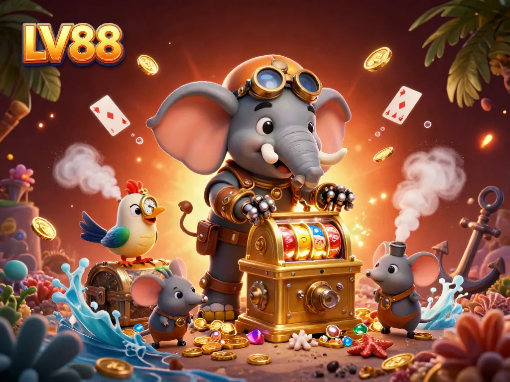 Win big at LV88 with steampunk elephant engineer and dynamic slot game elements!