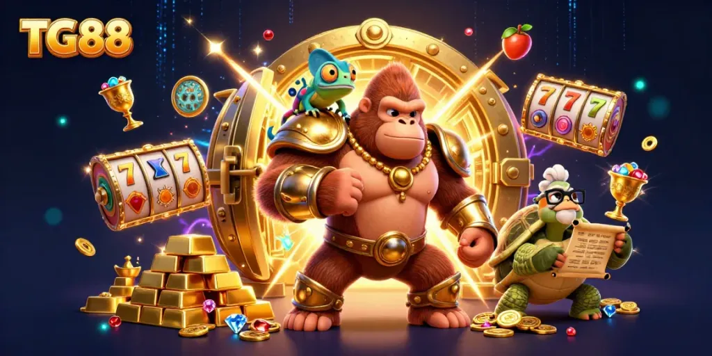 Engage with TG88's thrilling casino experience featuring vibrant characters and dynamic gaming elements.