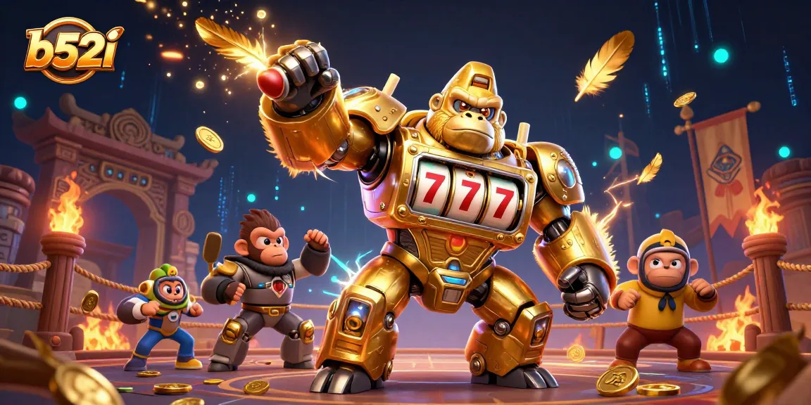 Engage in thrilling gameplay with b52i featuring a golden gorilla mech and casino elements.