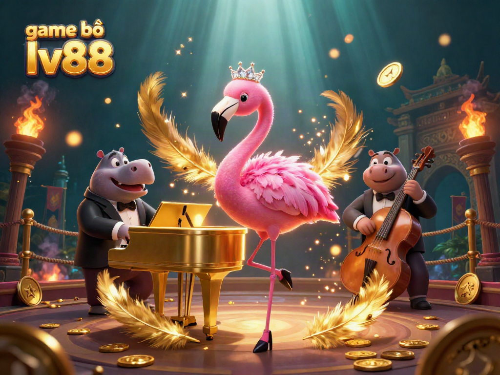 Engage with game bài lv88 in a vibrant casino scene featuring 3D characters, gold coins, and stellar atmosphere.