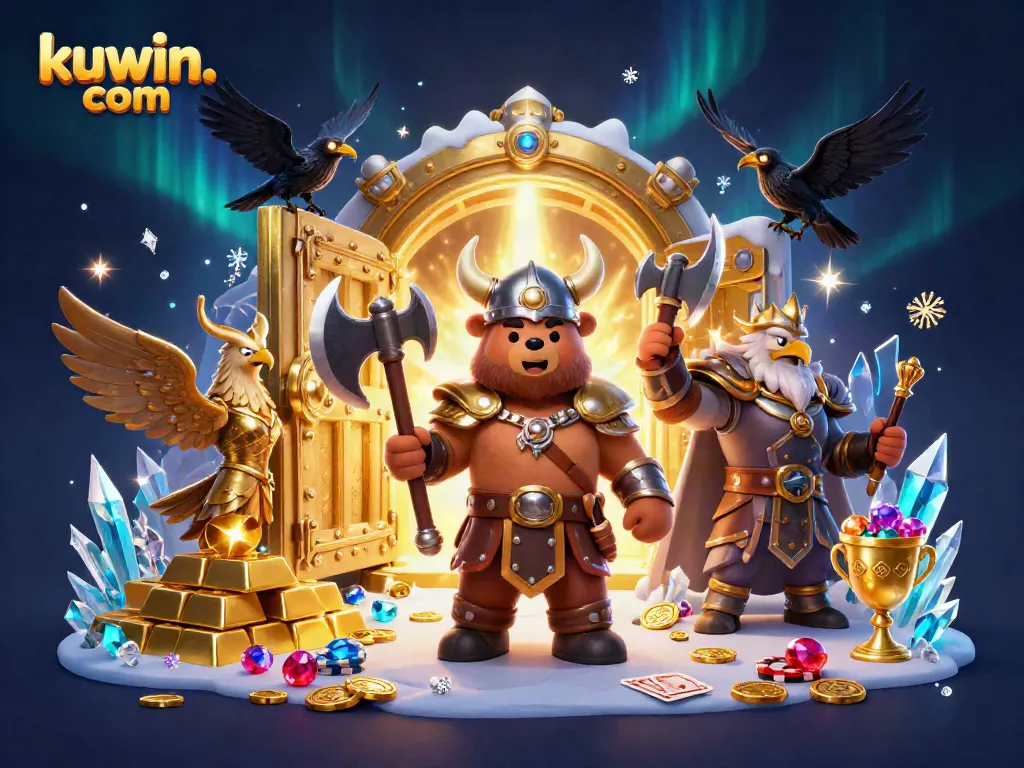 Engage in thrilling gameplay at kuwin. com, featuring dynamic 3D characters with golden casino elements.