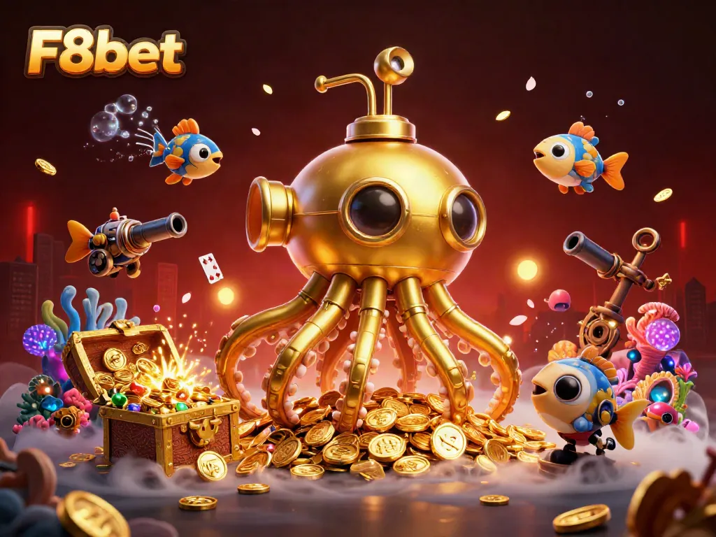 Spinning coins and floating cards embody the excitement of F8bet's underwater online casino world.