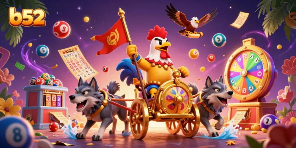Engage with the exciting world of b52 gambling, featuring vibrant lottery elements and a dynamic scene.