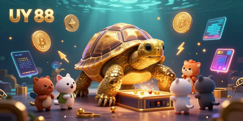 Engage with UY 88 by experiencing the excitement of a golden tortoise pinball casino game scene.