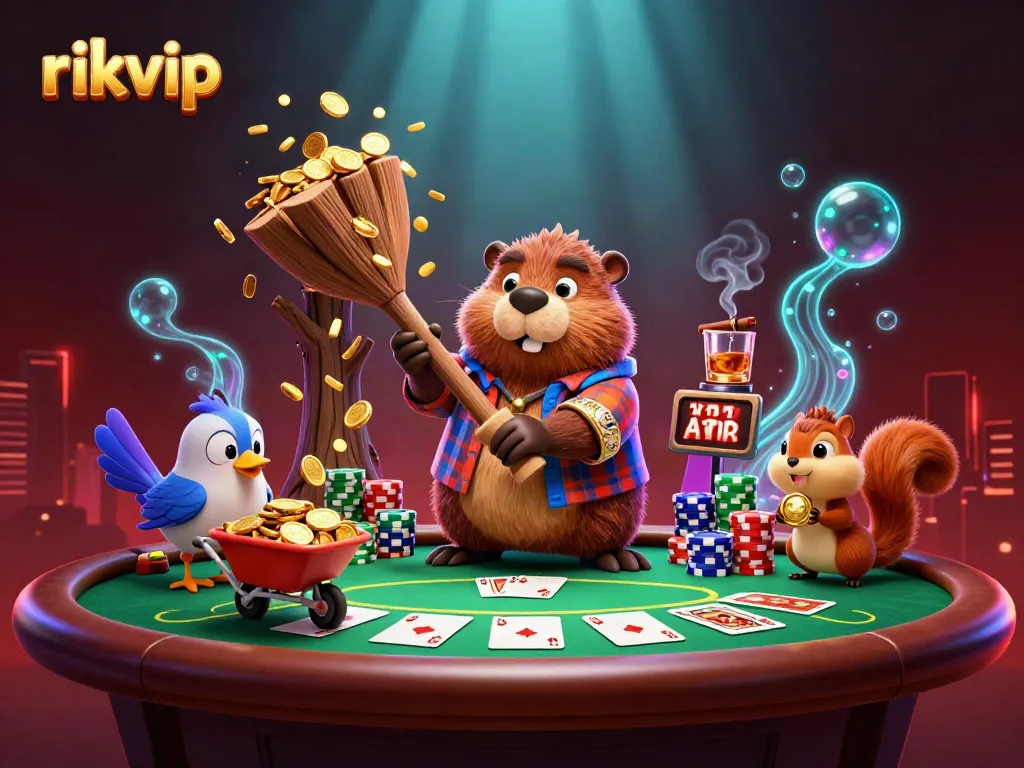 Experience the thrill of rikvip with vibrant 3D cartoon characters celebrating a jackpot win at a lively casino scene.