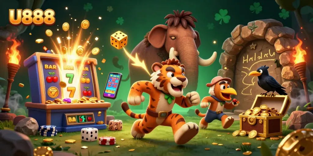 U888 showcases thrilling casino excitement with a historic twist in a colorful 3D artwork.