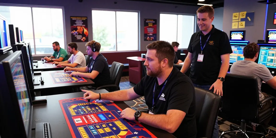 gambling safety scene showcasing 먹튀검증 추천 먹튀스팟 at a modern gaming lounge with engaged players.