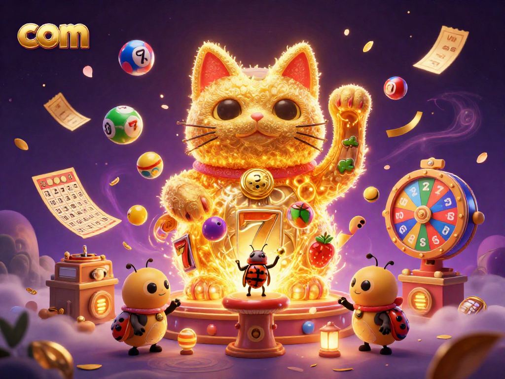 Experience the excitement of com with a vibrant 3D illustration of a lucky cat and casino symbols in dynamic action.