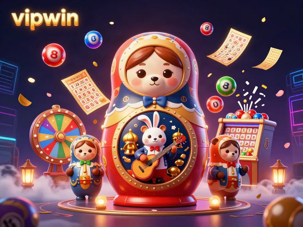 Engage with vipwin through a vibrant 3D illustration showcasing casino characters and dynamic game elements.