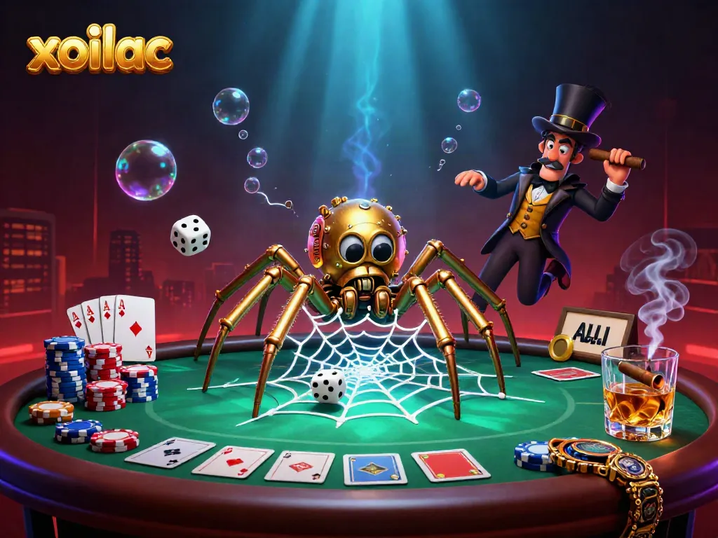 Catch winning dice with the steampunk golden spider in the vibrant xoilac casino scene.