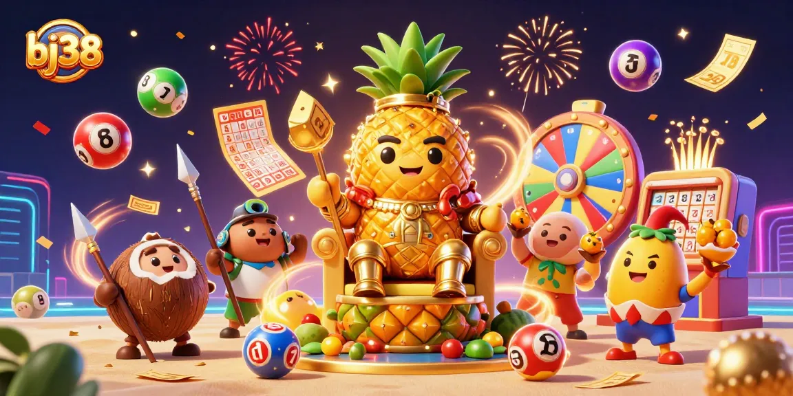 Experience thrilling gameplay at bj38 with a vibrant beach casino scene featuring festive elements and colorful lottery balls.