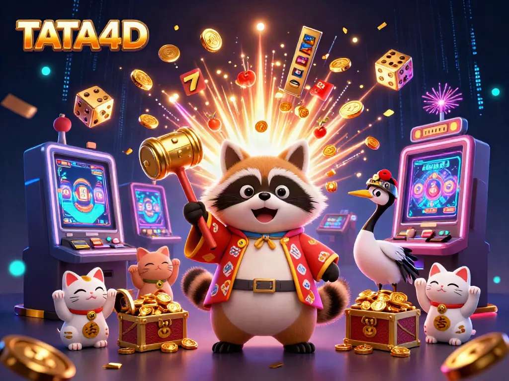 TATA4D offers a lively scene featuring vibrant characters and casino elements capturing the excitement of live gaming.